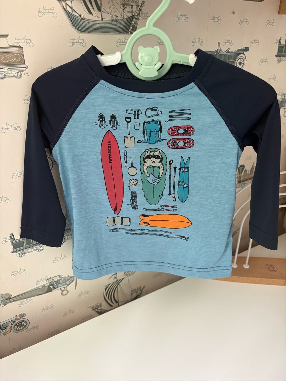 Patagonia Kids Rashguard - Light Blue Body with Navy Sleeves